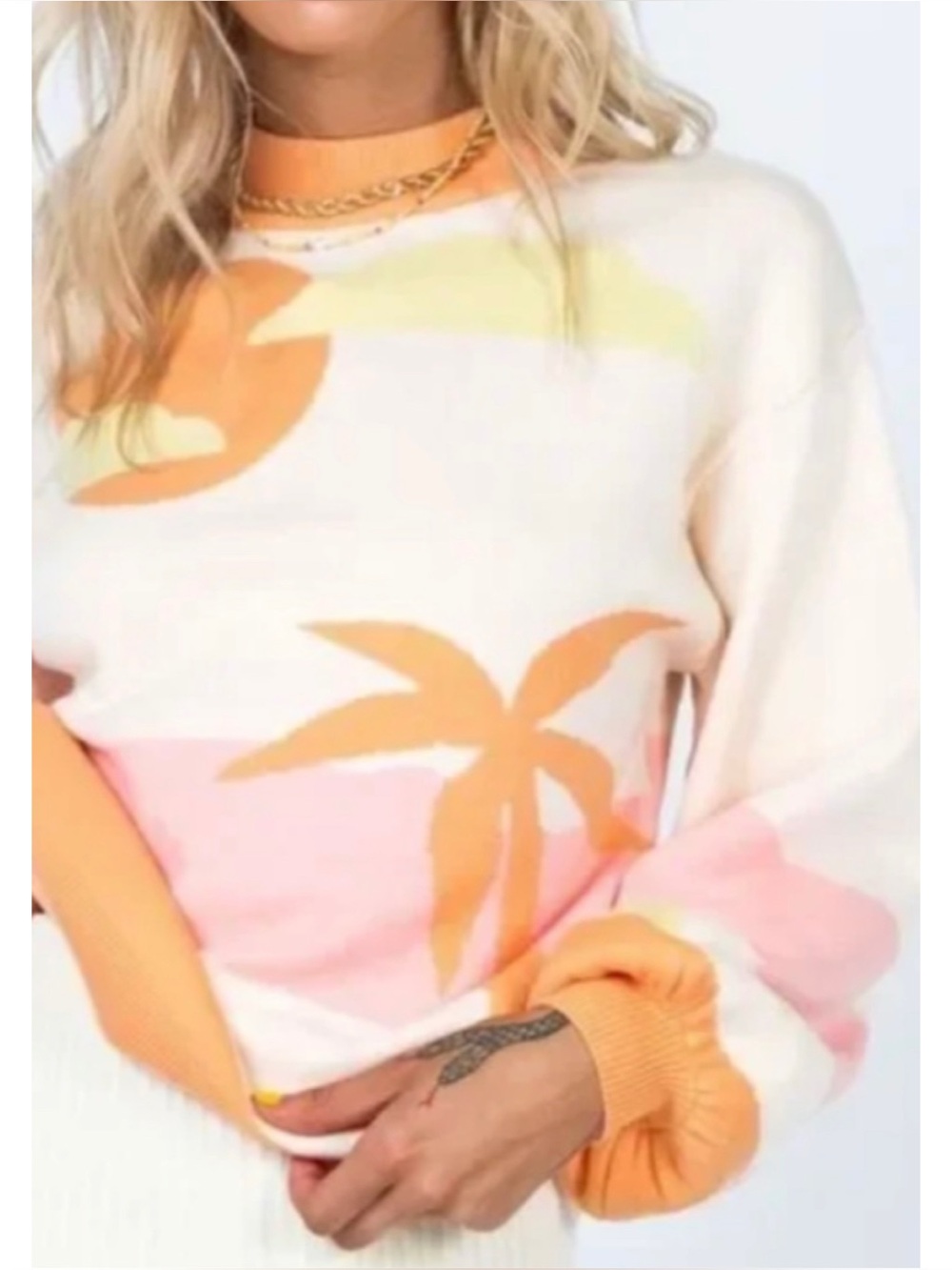 Princess Polly Serenity Tropical Pastel Sunset Balloon Sleeve Sweater